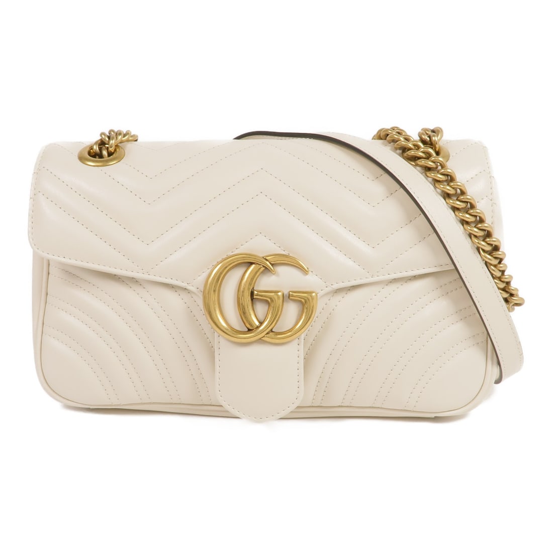 GUCCI GG Marmont Shoulder Bag White Lambskin Leather GHW 443497 (1 of 12)