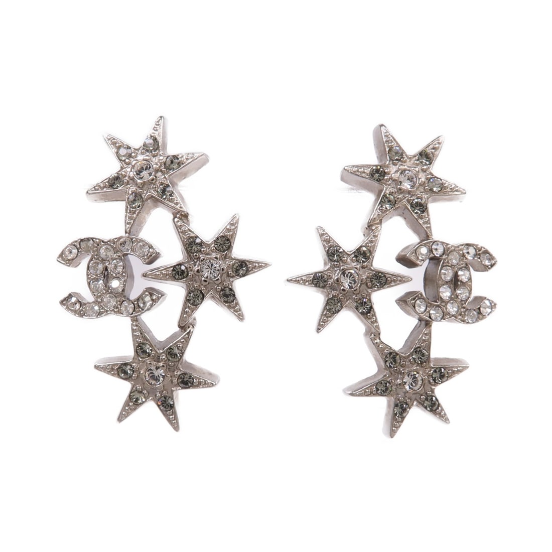 Silver CHANEL Pierced Earrings with CC Logo Design (1 of 7)