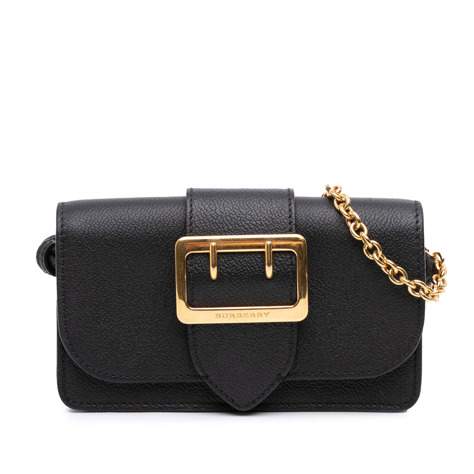 Burberry Mini Soft Grain Calfskin Buckle Crossbody Bag Black Leather (1 of 12)