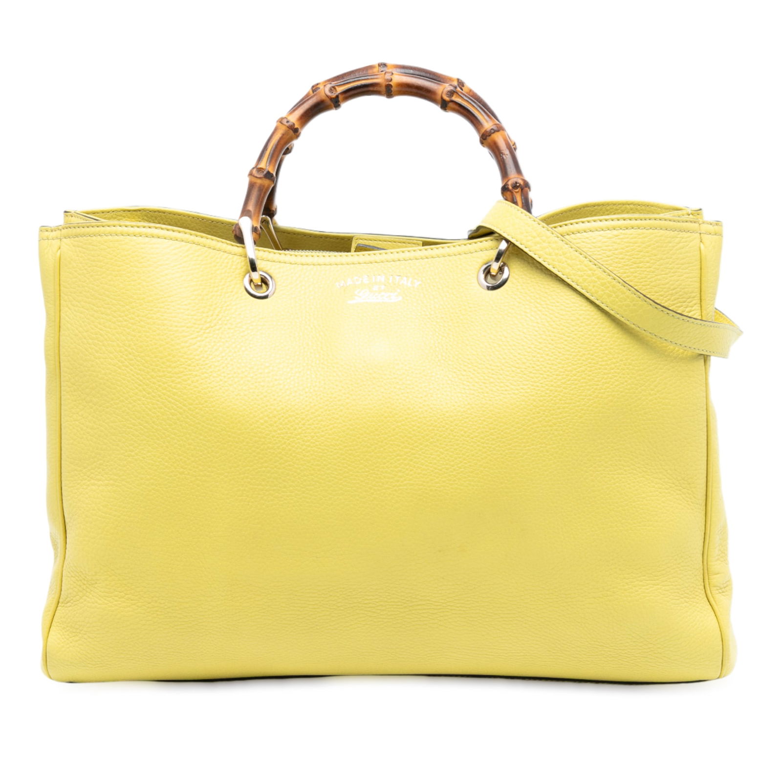 Yellow Leather Bamboo Handle Satchel by Gucci with Detachable Strap (1 of 7)