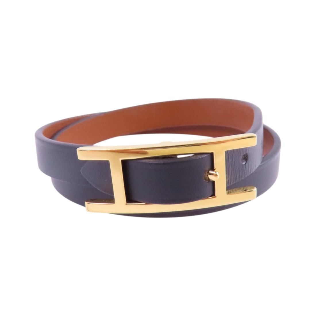 HERMES Behapi Double Tour Bracelet Black Swift Leather GHW (1 of 14)
