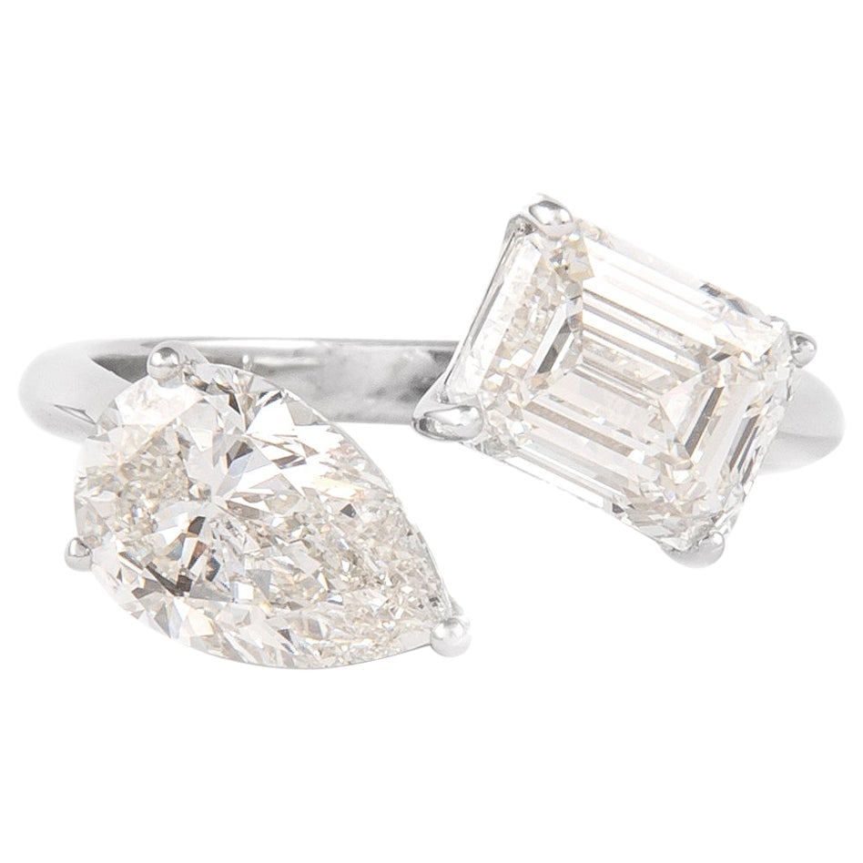 3.71 Carat Toi Et Moi Diamond Ring 18k White Gold GIA EGL Certified (1 of 6)