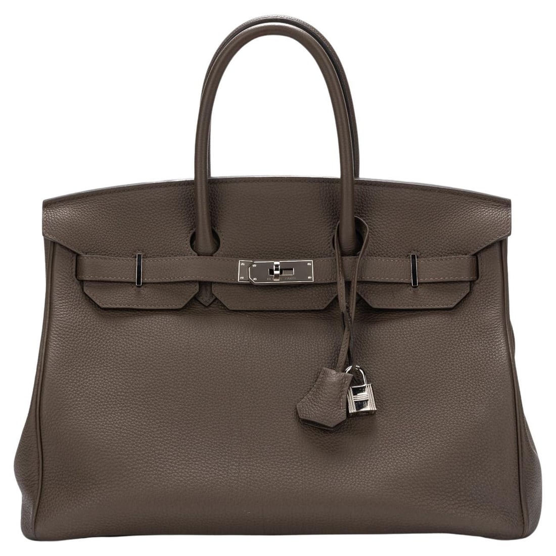 Hermes Birkin 35 Etain Togo Leather Handbag 2015 with Accessories: Hermes Birkin 35 Etain Togo Leather Handbag 2015 with Accessories Introducing the iconic Hermes Birkin 35, exquisitely crafted in luxurious Etain Togo leather. Renowned for its timeless elegance, this