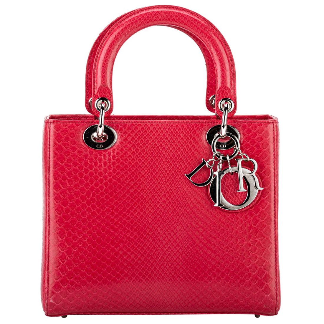 Christian Dior Large Red Python Lady Dior Bag with Dust Cover: Christian Dior Large Red Python Lady Dior Bag with Dust Cover Introducing the Lady Dior Large Python Bag in a striking red color, a luxurious creation by renowned designer Christian Dior. This exquisi
