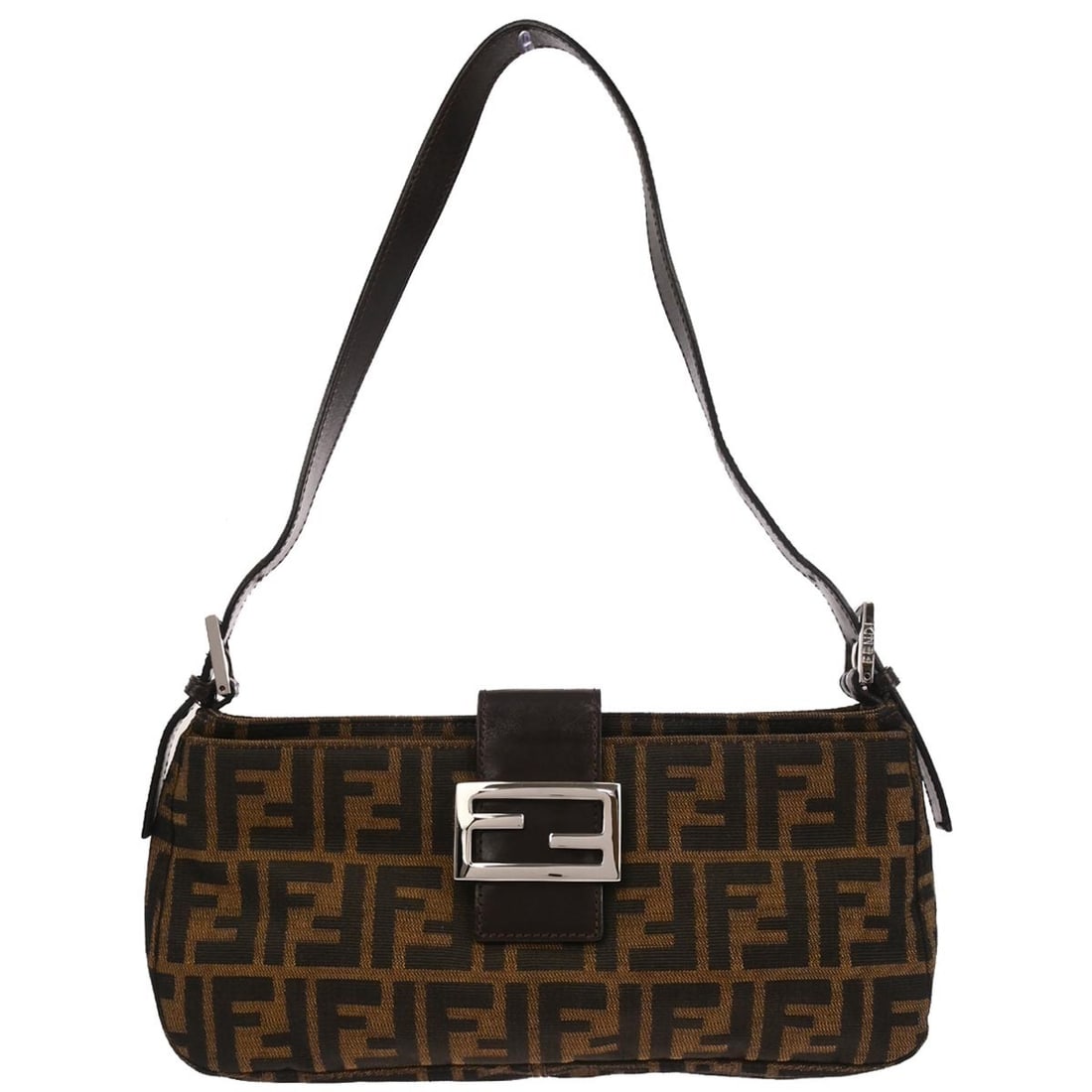 Zucca Pattern Brown Canvas Shoulder Bag by Fendi with Silver Hardware: Zucca Pattern Brown Canvas Shoulder Bag by Fendi with Silver Hardware This Fendi Zucca handbag features a classic brown canvas exterior with the iconic Zucca pattern. Designed with a medium size, it o