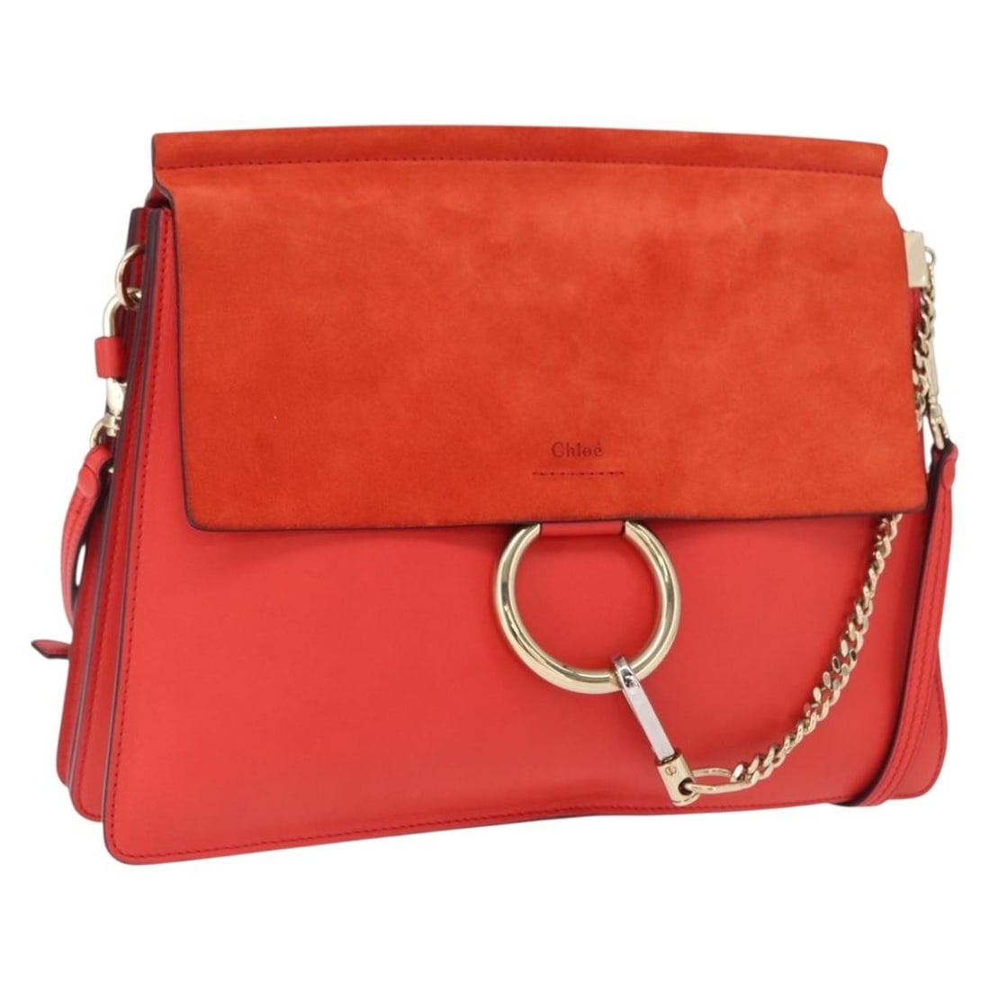 Red Suede Chloe Fay Shoulder Bag with Gold Accents (1 of 18)