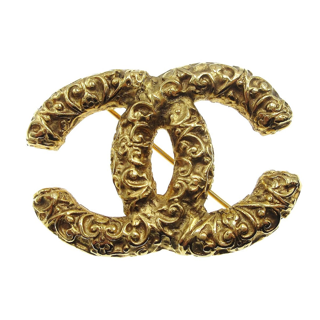 Chanel Gold-Plated CC Brooch Pin 2 Inch Classic Accessory (1 of 5)