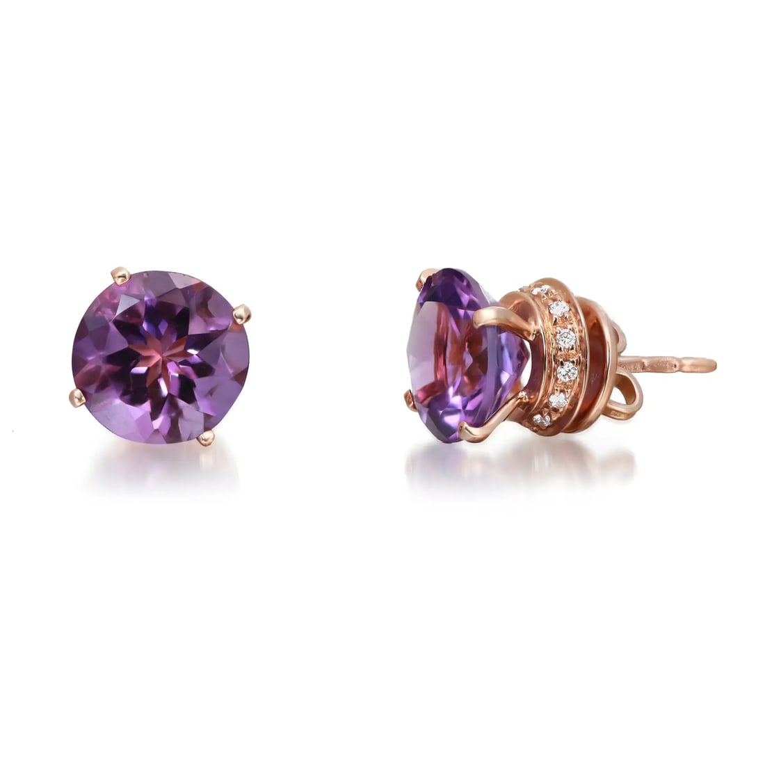 Salvini Amethyst Diamond Stud Earrings 18K Rose Gold 1.56Ctw (1 of 4)