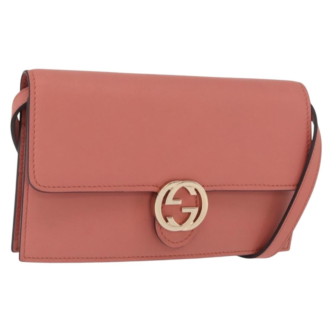 Gucci 369664 Pink Leather Shoulder Wallet Bag with Dust Bag: Gucci 369664 Pink Leather Shoulder Wallet Bag with Dust Bag This GUCCI shoulder wallet bag features a stylish pink and gold leather exterior with a compact and elegant design. The bag includes a shoul