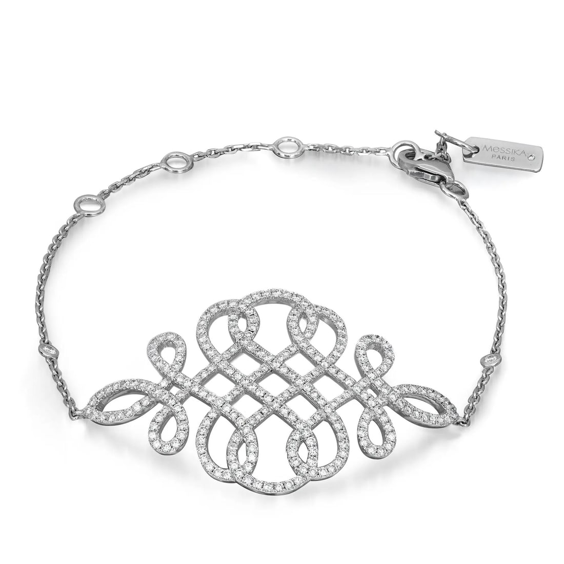 Messika Promess 0.98ct Diamond Chain Bracelet 18K White Gold Stackable: Messika Promess 0.98ct Diamond Chain Bracelet 18K White Gold Stackable Elevate your jewelry collection with this exquisite Messika Promess Diamond Chain Bracelet, expertly crafted in luxurious 18K whi