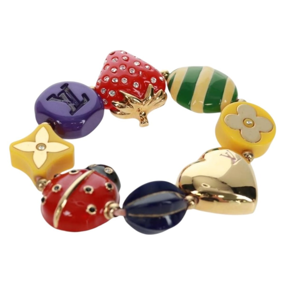 Louis Vuitton Phrase Metal Bracelet Multicolor Model M64920 with Dust Bag and Box: Louis Vuitton Phrase Metal Bracelet Multicolor Model M64920 with Dust Bag and Box This Louis Vuitton Phrase Bracelet features a multicolor design crafted from metal. The bracelet has a total length of