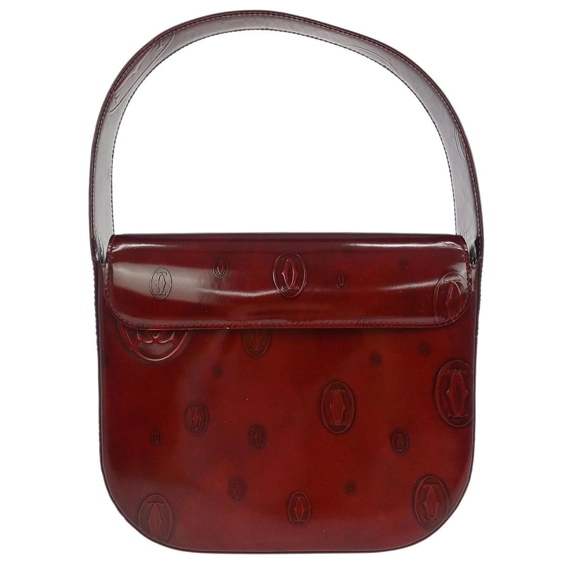 Cartier Bordeaux Patent Leather Happy Birthday Top Handle Bag: Cartier Bordeaux Patent Leather Happy Birthday Top Handle Bag Elevate your accessory collection with this exquisite Cartier Bordeaux Patent Leather Happy Birthday Handbag. This vintage top handle bag