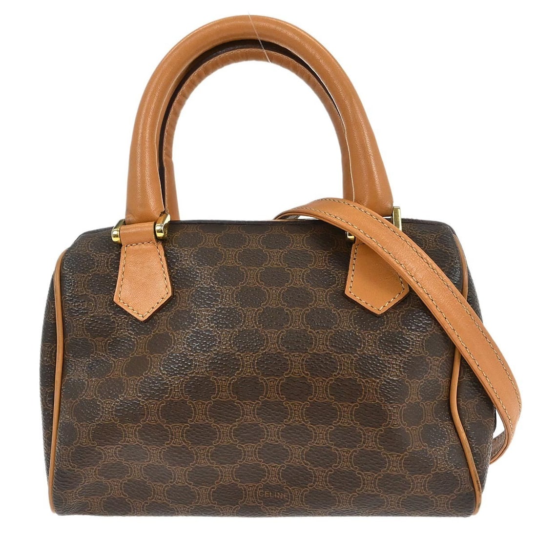 Celine Macadam Brown PVC Leather Small Top Handle Bag with Shoulder Strap (1 of 10)