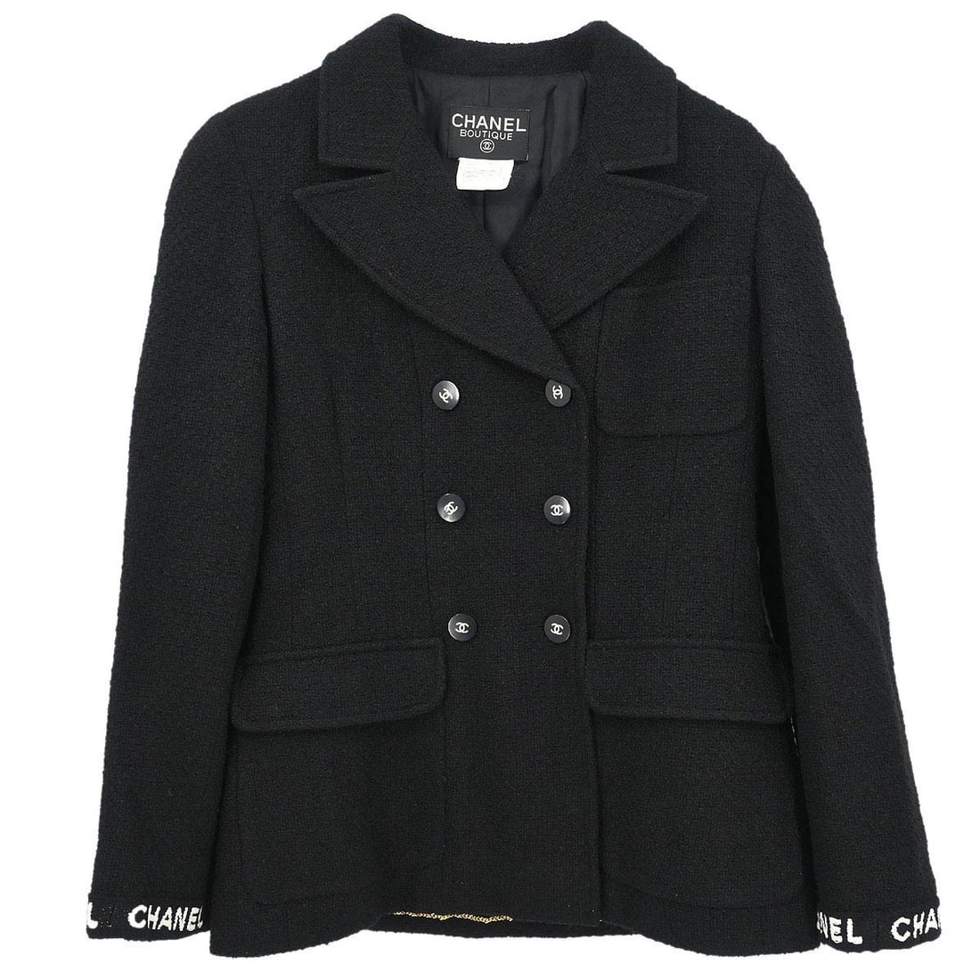Chanel Vintage Double Breasted Jacket Black Wool 95A #40 (1 of 10)