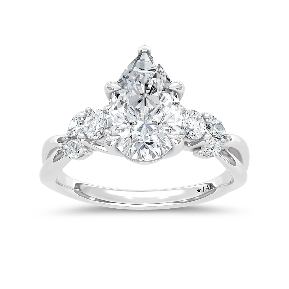 14K White Gold 2 1/3 Ct.Tw. Lab Grown Diamond Pear Shape Engagement Ring (IGI Certified Center 2ct (1 of 4)