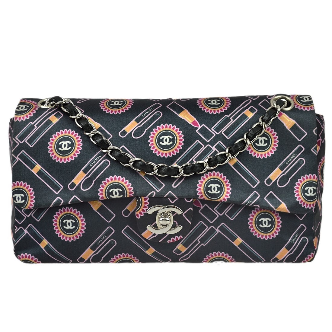 Chanel Classic Single Flap Black Satin Shoulder Bag: Chanel Classic Single Flap Black Satin Shoulder Bag This Chanel Classic Single Flap Shoulder Bag is a sophisticated accessory crafted from luxurious black satin. It features a timeless design with a t