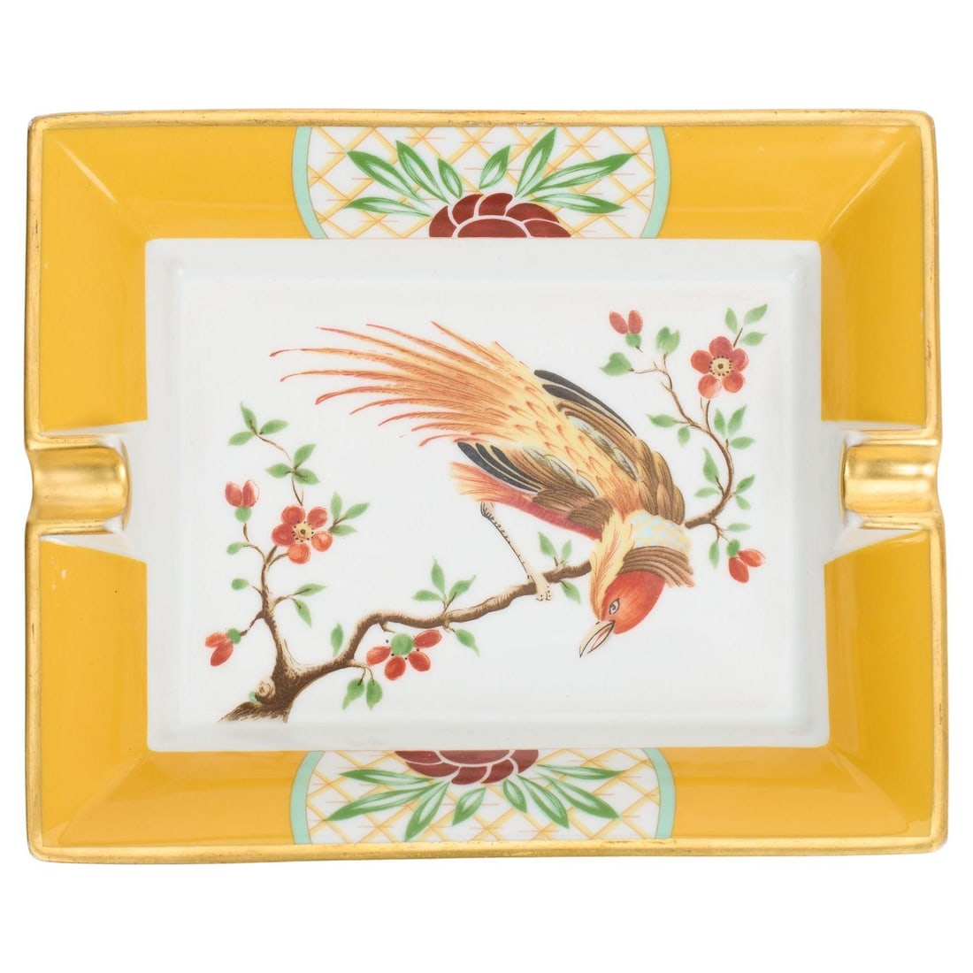 Hermes Vintage Yellow Porcelain Bird Ashtray with Gold Edges (1 of 4)