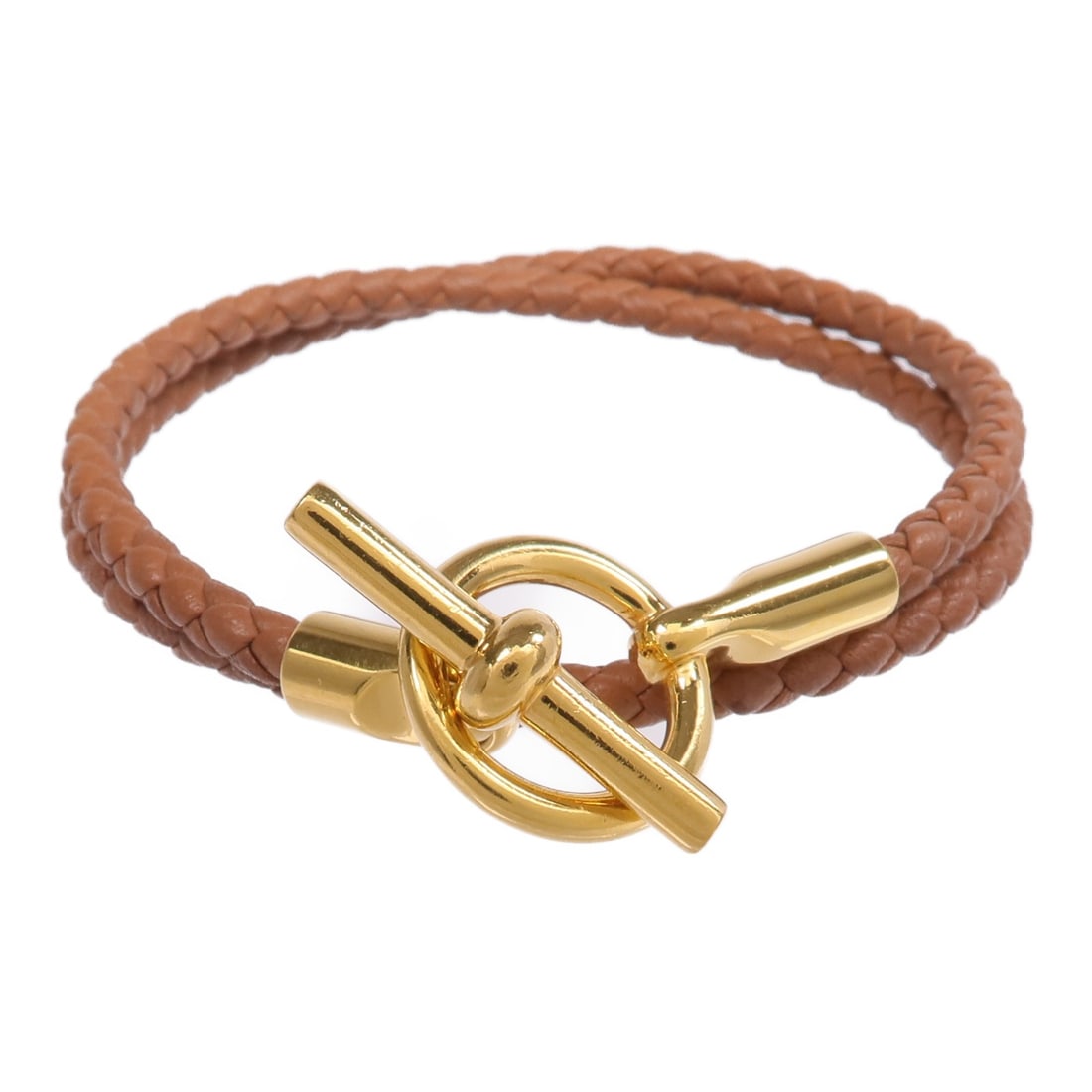 Hermes Glenan Double Tour Brown Calfskin Bracelet with Gold Tone Hardware (1 of 9)
