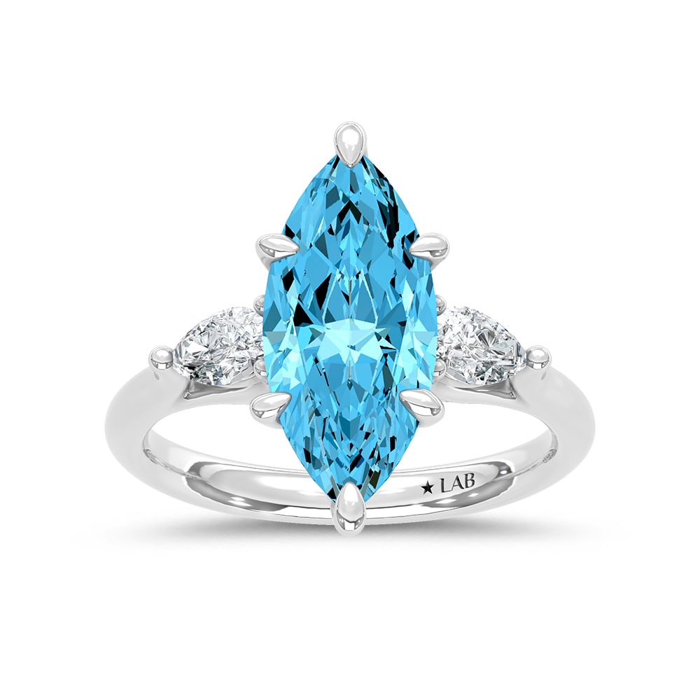 14K White Gold Lab Grown Diamond 3 1/2 Ct.Tw. Blue Marquise Engagement Ring (Center 3ct): 14K White Gold Lab Grown Diamond 3 1/2 Ct.Tw. Blue Marquise Engagement Ring (Center 3ct) Celebrate elegance with this 14K White Gold Engagement Ring, featuring a captivating 3-carat lab-grown marquise