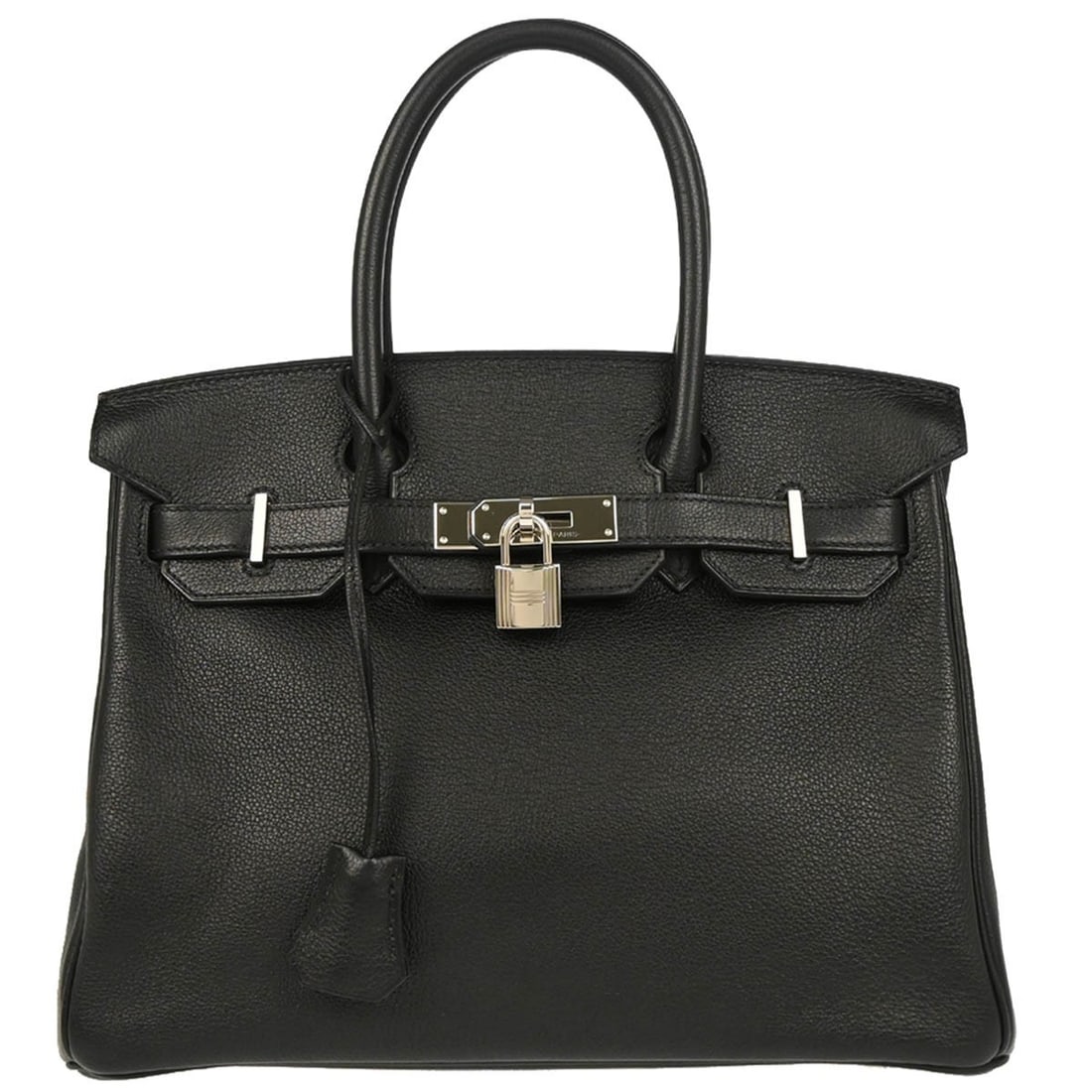 Hermes Black Evercalf Togo Birkin 30 Handbag with Lock: Hermes Black Evercalf Togo Birkin 30 Handbag with Lock Introducing the iconic Hermes Black Evercalf Birkin 30 Handbag, a perfect blend of luxury and functionality. This medium-sized handbag features a