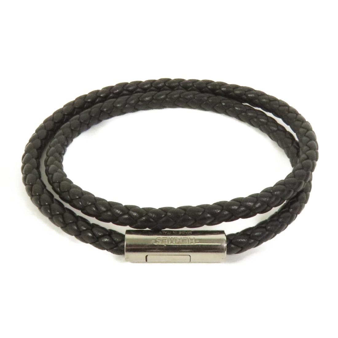 Hermes Goliath Double Tour Black Swift Leather Bracelet with Palladium Hardware (1 of 7)
