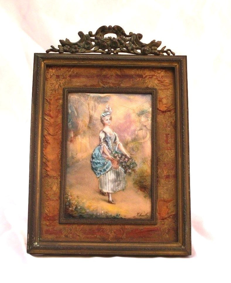 Antique 19th Century Limoges Hand Painted Enamel Artwork in Bronze Frame (1 of 11)
