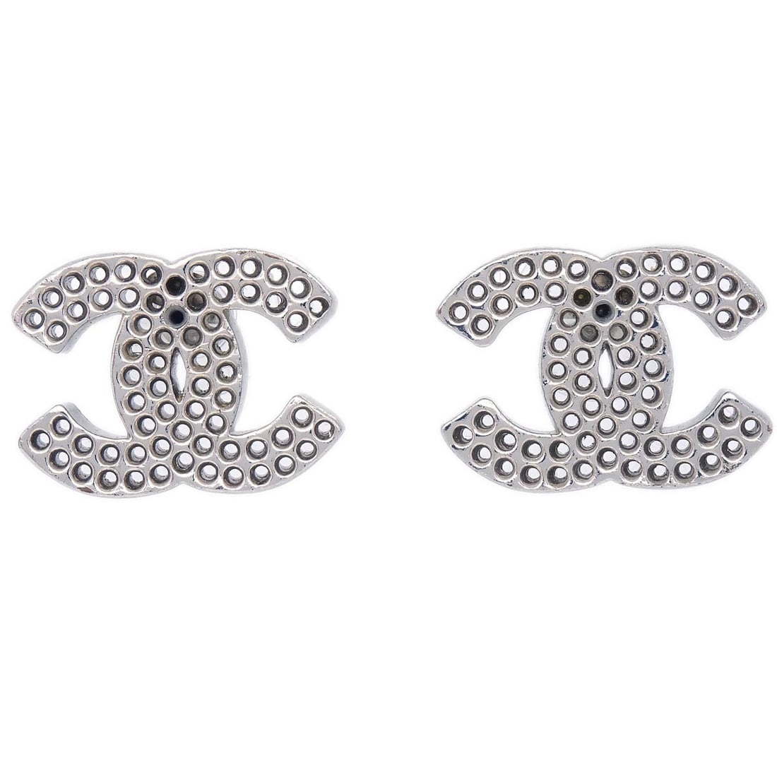 Chanel CC Silver Piercing Earrings with Screw Back (1 of 4)