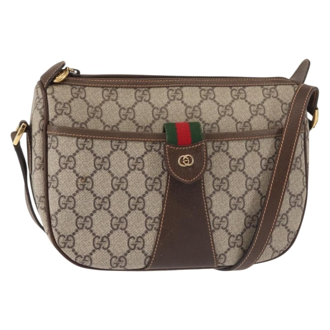 GUCCI GG Supreme Web Sherry Line Shoulder Bag Beige Gold Auth 001.123.6177: GUCCI GG Supreme Web Sherry Line Shoulder Bag Beige Gold Auth 001.123.6177 This GUCCI GG Supreme Web Sherry Line Shoulder Bag is a stylish accessory made from durable GG Canvas in a chic beige and gol