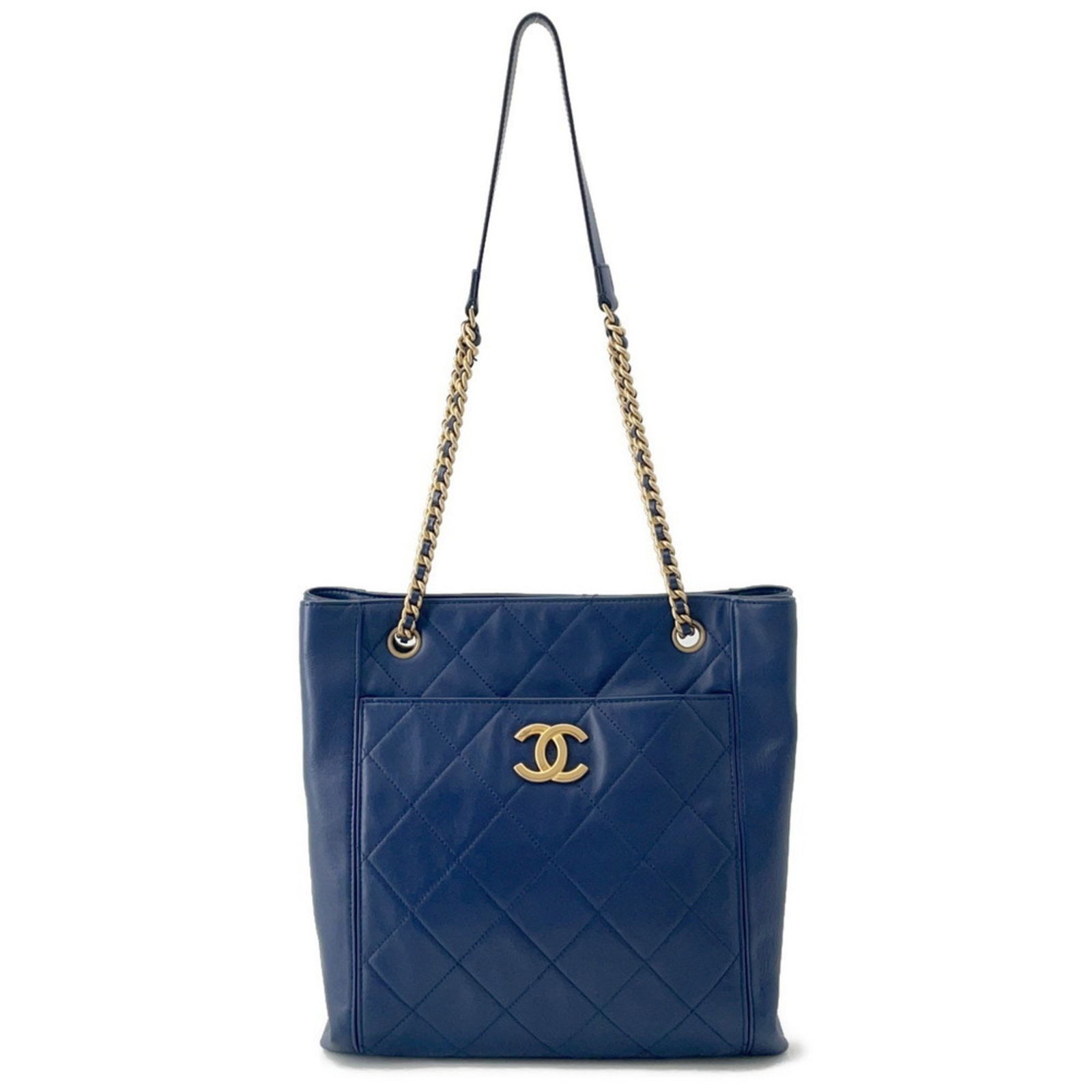 Navy Leather Shoulder Bag by Chanel Coco Mark Collection: Navy Leather Shoulder Bag by Chanel Coco Mark Collection This Chanel Coco Mark handbag is crafted from navy leather and designed specifically for women. Made in Italy, it features a spacious interior