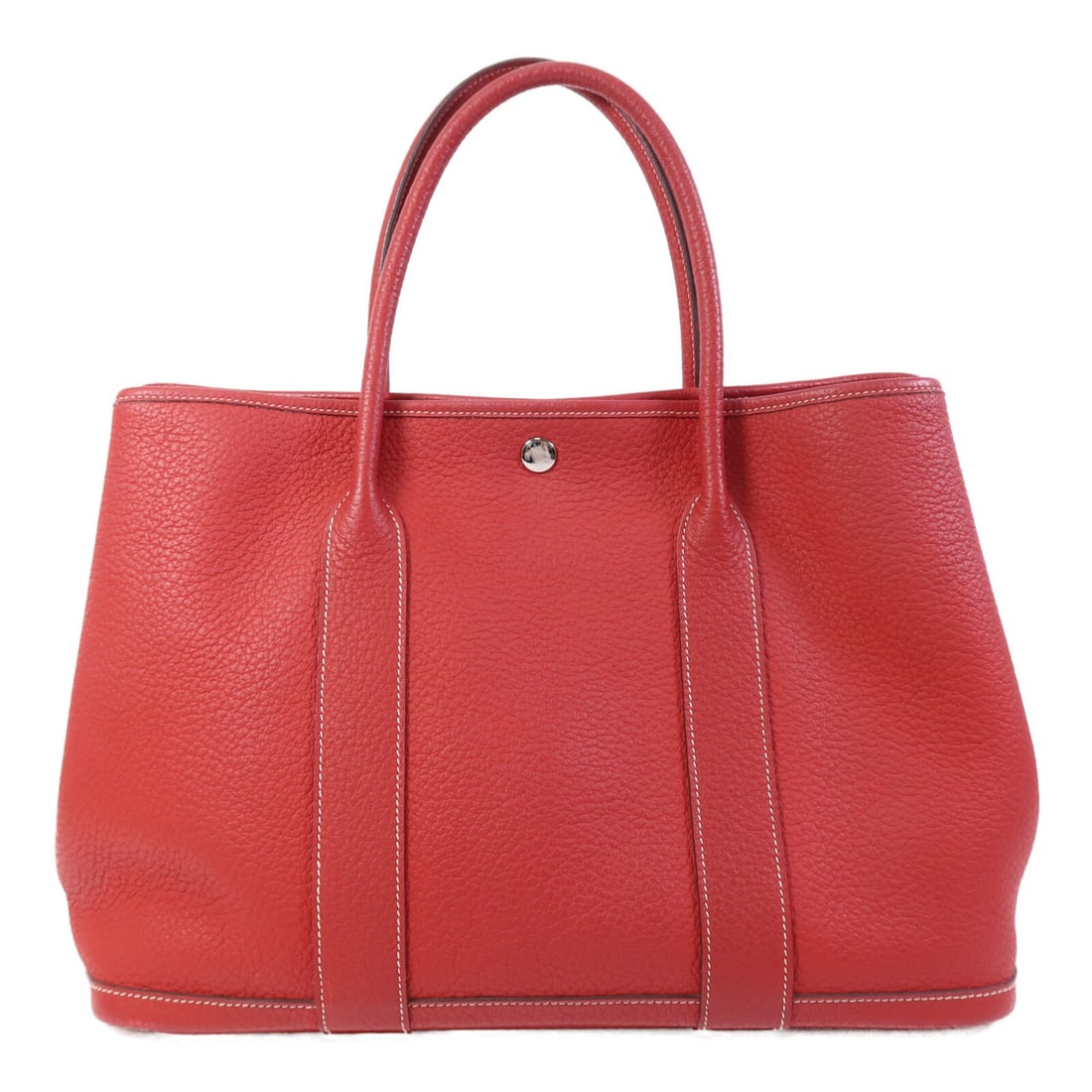 Hermes Garden Party PM Red Clemence Leather Tote with Palladium Hardware: Hermes Garden Party PM Red Clemence Leather Tote with Palladium Hardware This Hermes Garden Party PM tote bag is crafted from Taurillon Clemence calfskin in a striking red shade. Made in France, it fe