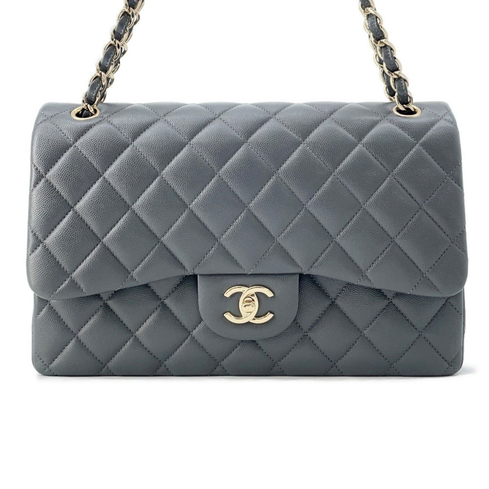 Chanel Timeless grey leather shoulder bag 20cm x 30cm: Chanel Timeless grey leather shoulder bag 20cm x 30cm This Chanel Timeless bag is crafted from grey leather and features a versatile strap with an adjustable length. Made in France, it is designed for