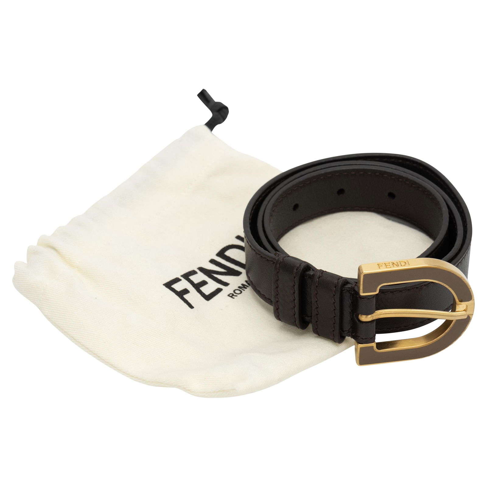 Fendi Brown Leather Belt 83 cm Gold Plated Buckle New: Fendi Brown Leather Belt 83 cm Gold Plated Buckle New Elevate your accessory game with this stylish Fendi Brown Leather Belt. Crafted from high-quality brown leather, this belt features a sleek gold-p