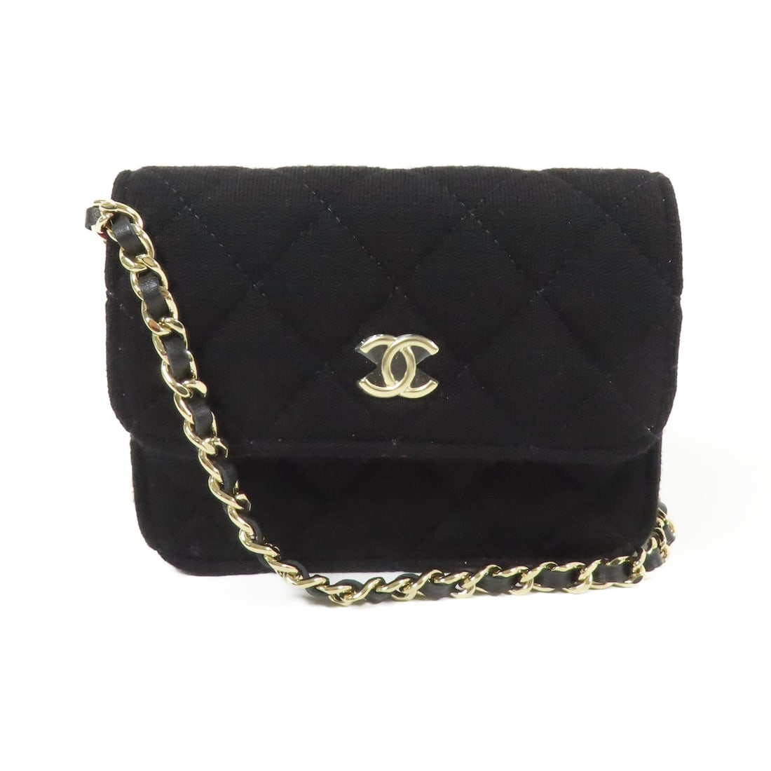 CHANEL Mini Chain Shoulder Bag Black Cotton GHW: CHANEL Mini Chain Shoulder Bag Black Cotton GHW This elegant CHANEL Mini Chain Bag is a stylish shoulder bag crafted from high-quality cotton in a classic black color. With its compact dimensions, thi
