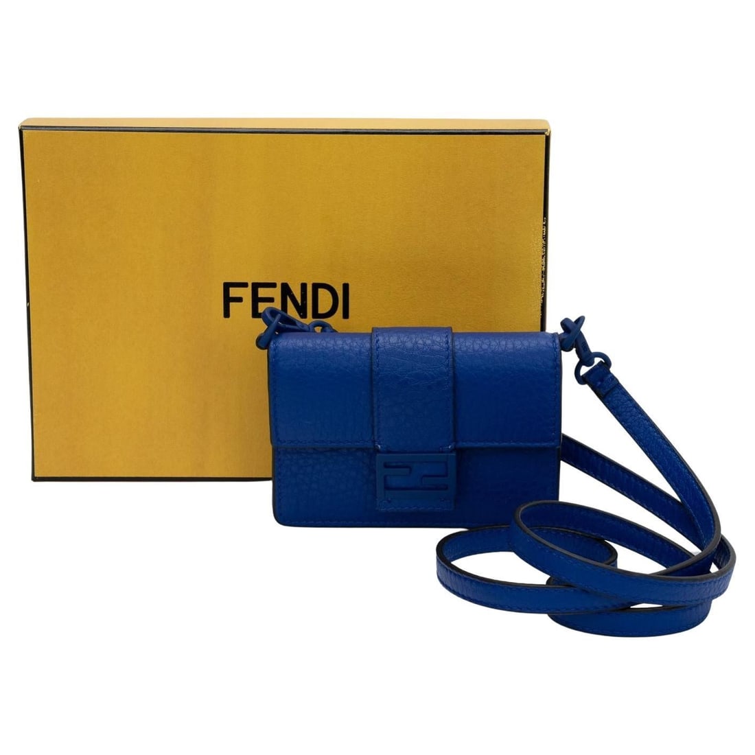 Fendi Electric Blue Pebbled Leather Micro Baguette with Dust Cover and Box (1 of 7)