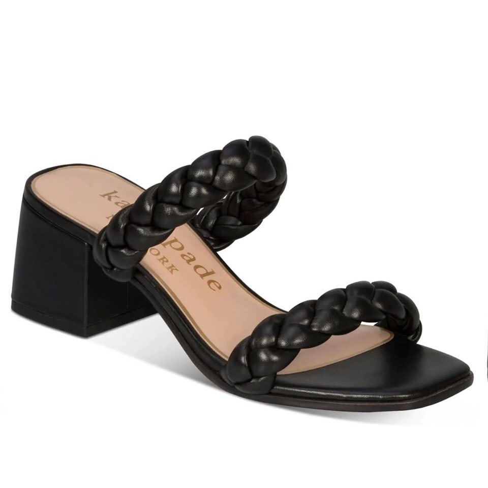 KATE SPADE NEW YORK Juniper Black Leather Block Heel Sandals (1 of 5)