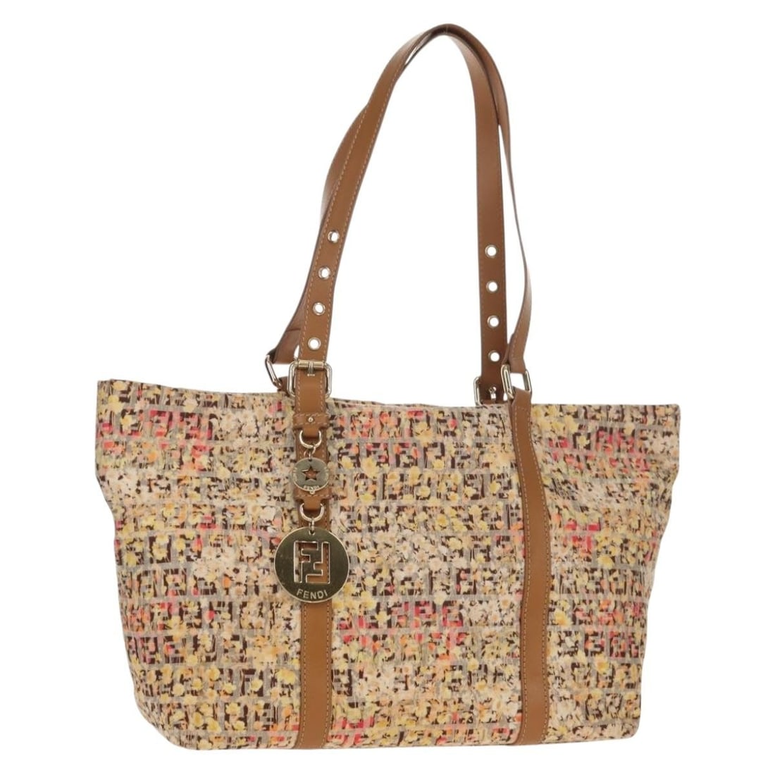 FENDI Yellow Gold Zucchino Canvas Tote Bag Auth 134352V: FENDI Yellow Gold Zucchino Canvas Tote Bag Auth 134352V Introducing the Fendi Zucchino Canvas Tote Bag, a stylish accessory that effortlessly combines functionality and elegance. This tote features a