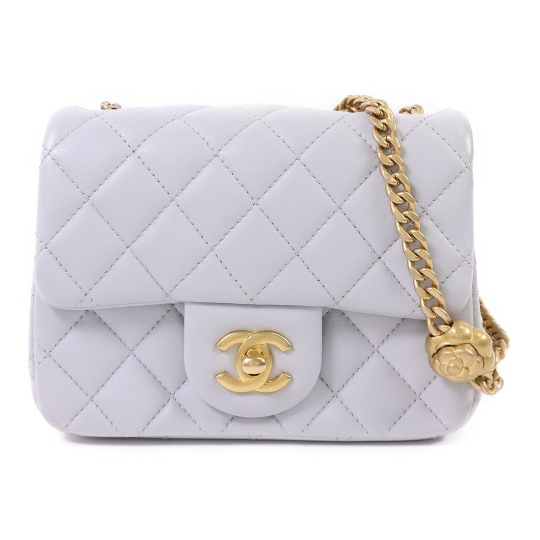 CHANEL Classic Camellia Gray Lambskin Shoulder Bag GHW AS4040B (1 of 18)