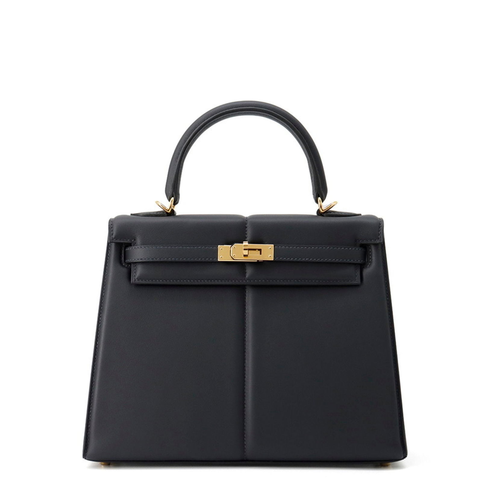 Navy Leather Hermes Kelly 25 Handbag from France: Navy Leather Hermes Kelly 25 Handbag from France Hermes Kelly 25 handbag in navy leather, featuring a structured silhouette and top handle design. Made in France, this elegant accessory is crafted for