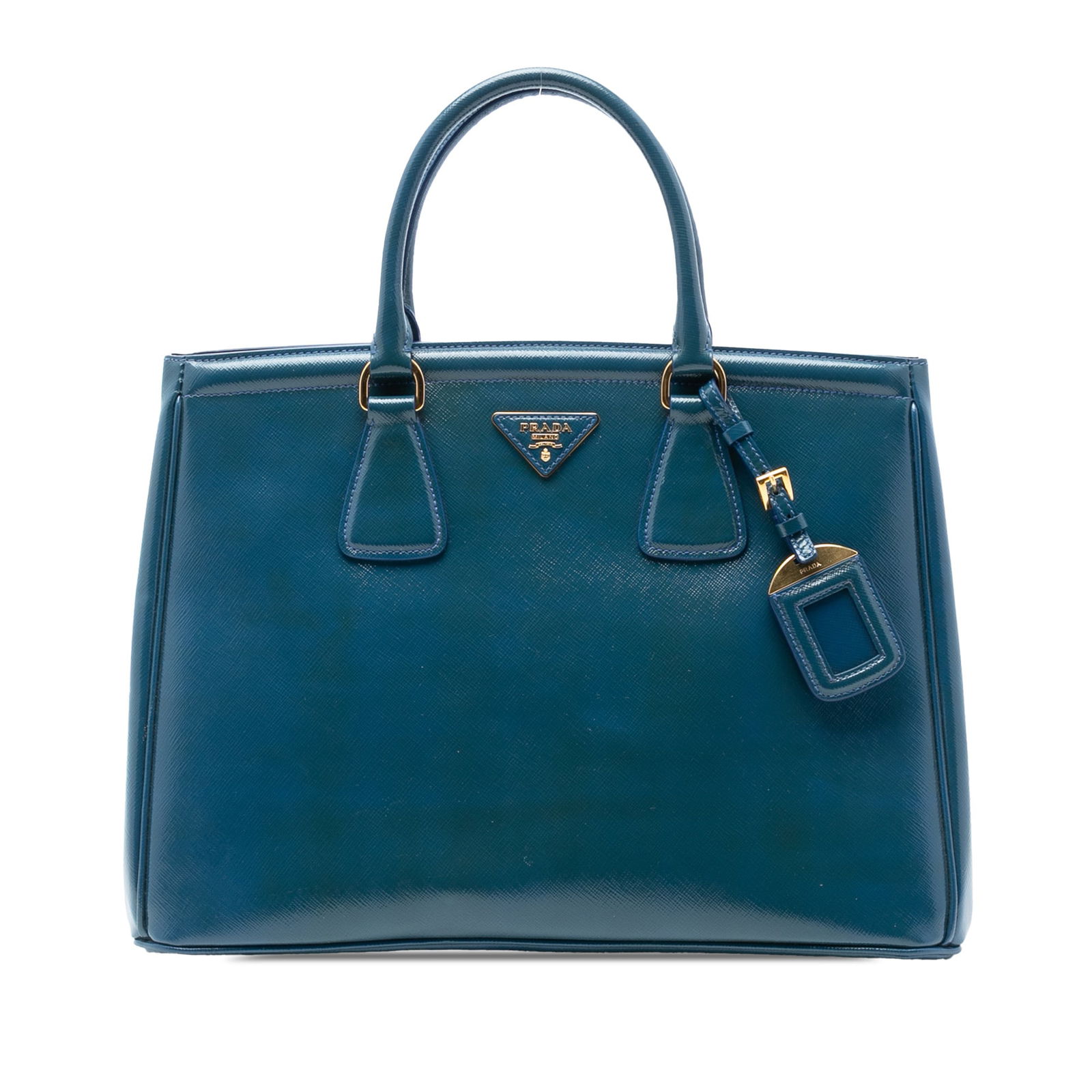 Prada Parabole Tote Medium Saffiano Vernice Patent Leather Blue Handbag: Prada Parabole Tote Medium Saffiano Vernice Patent Leather Blue Handbag This Prada Medium Saffiano Vernice Parabole Tote features a blue patent saffiano leather exterior with rolled leather handles an