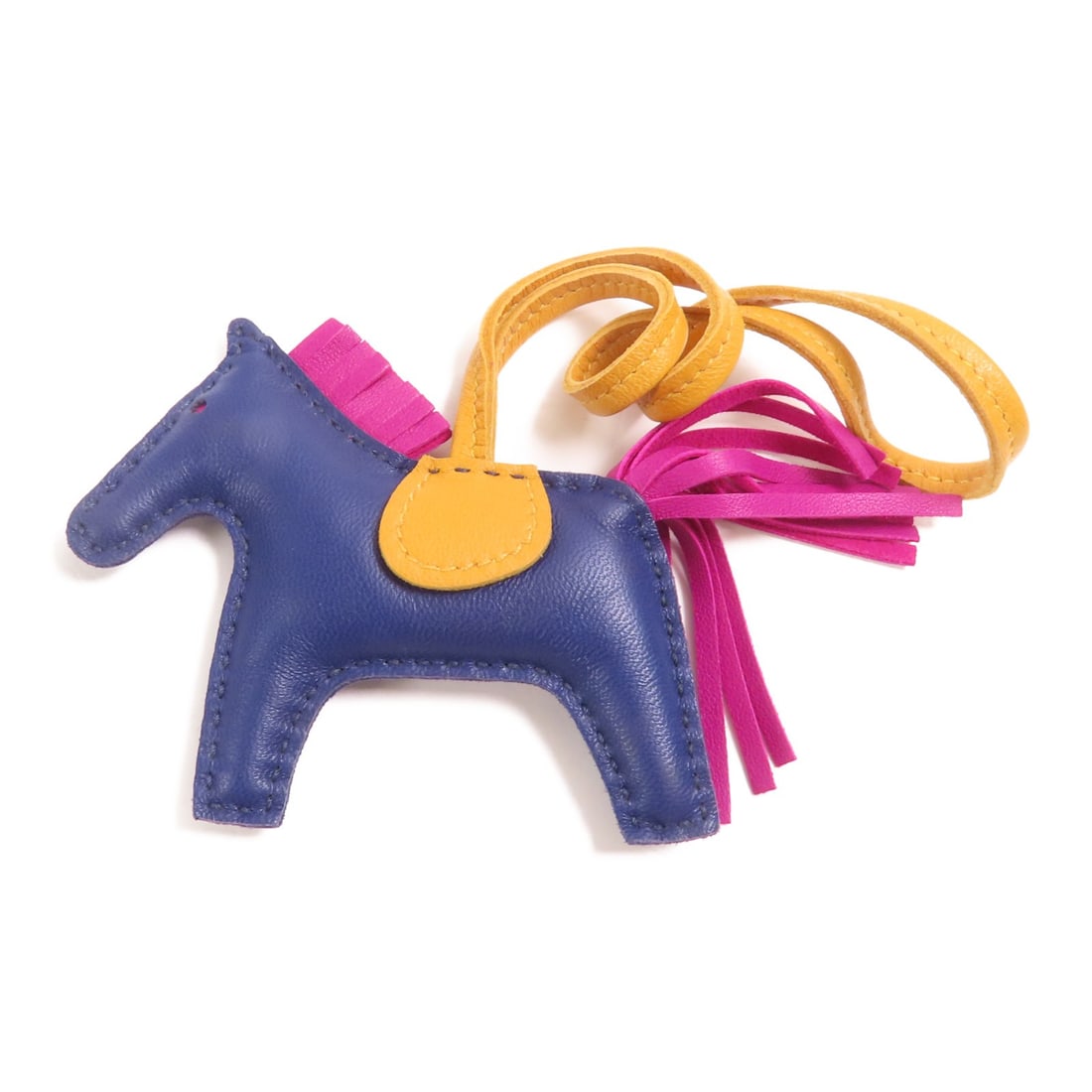 HERMES Rodeo PM Charm Blue and Yellow Lambskin Leather: HERMES Rodeo PM Charm Blue and Yellow Lambskin Leather This HERMES Rodeo PM Charm is crafted from high-quality lambskin leather, featuring a vibrant blue and yellow color combination. Designed as a st