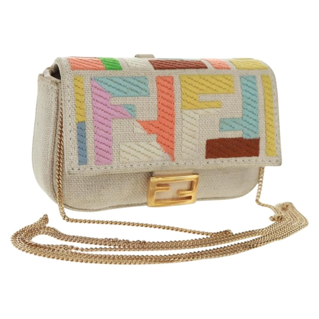 Fendi Zucca Canvas Micro Pouch Multicolor Gold Bucket Charm Accessory: Fendi Zucca Canvas Micro Pouch Multicolor Gold Bucket Charm Accessory This FENDI Zucca Canvas Micro Bucket Charm features a multicolor and gold design, crafted from the signature Zucca canvas material