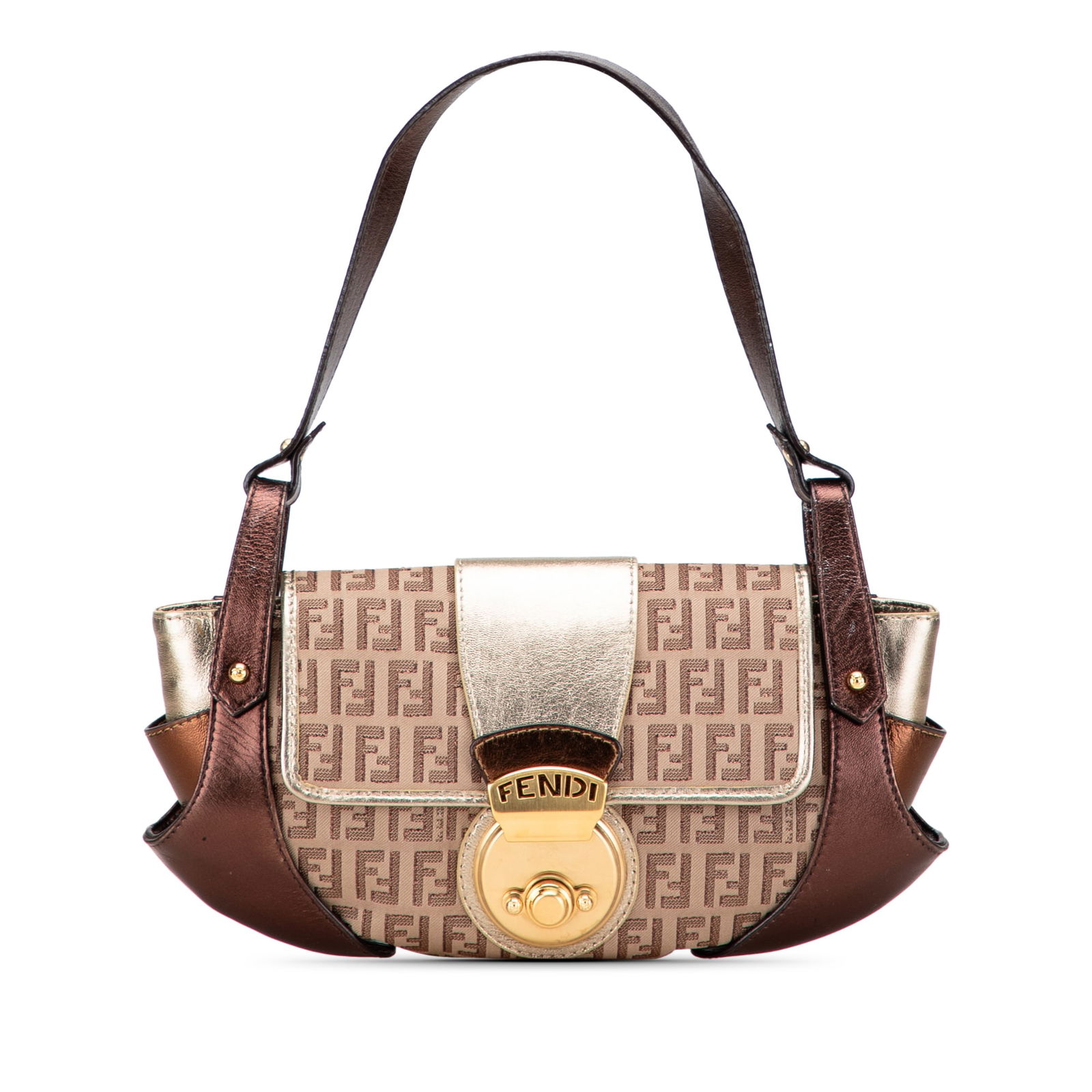 Fendi Zucchino Canvas Metallic Leather Shoulder Bag Italy: Fendi Zucchino Canvas Metallic Leather Shoulder Bag Italy This Fendi Zucchino Canvas and Metallic Leather Compilation Shoulder Bag is a stylish and practical accessory. Featuring a durable canvas body