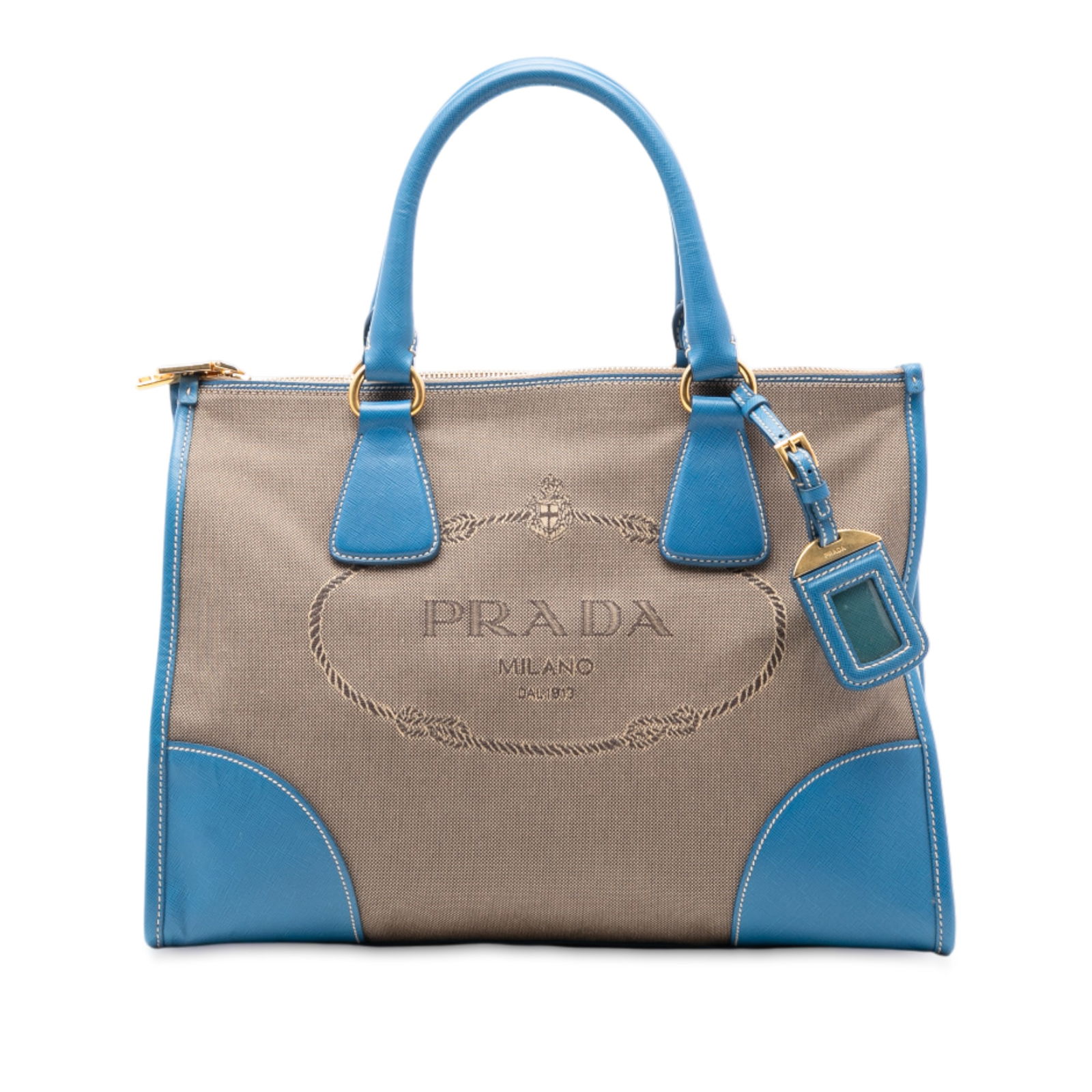 Prada Canapa Canvas Satchel with Saffiano Leather Trim and Dual Zip Compartments (1 of 6)