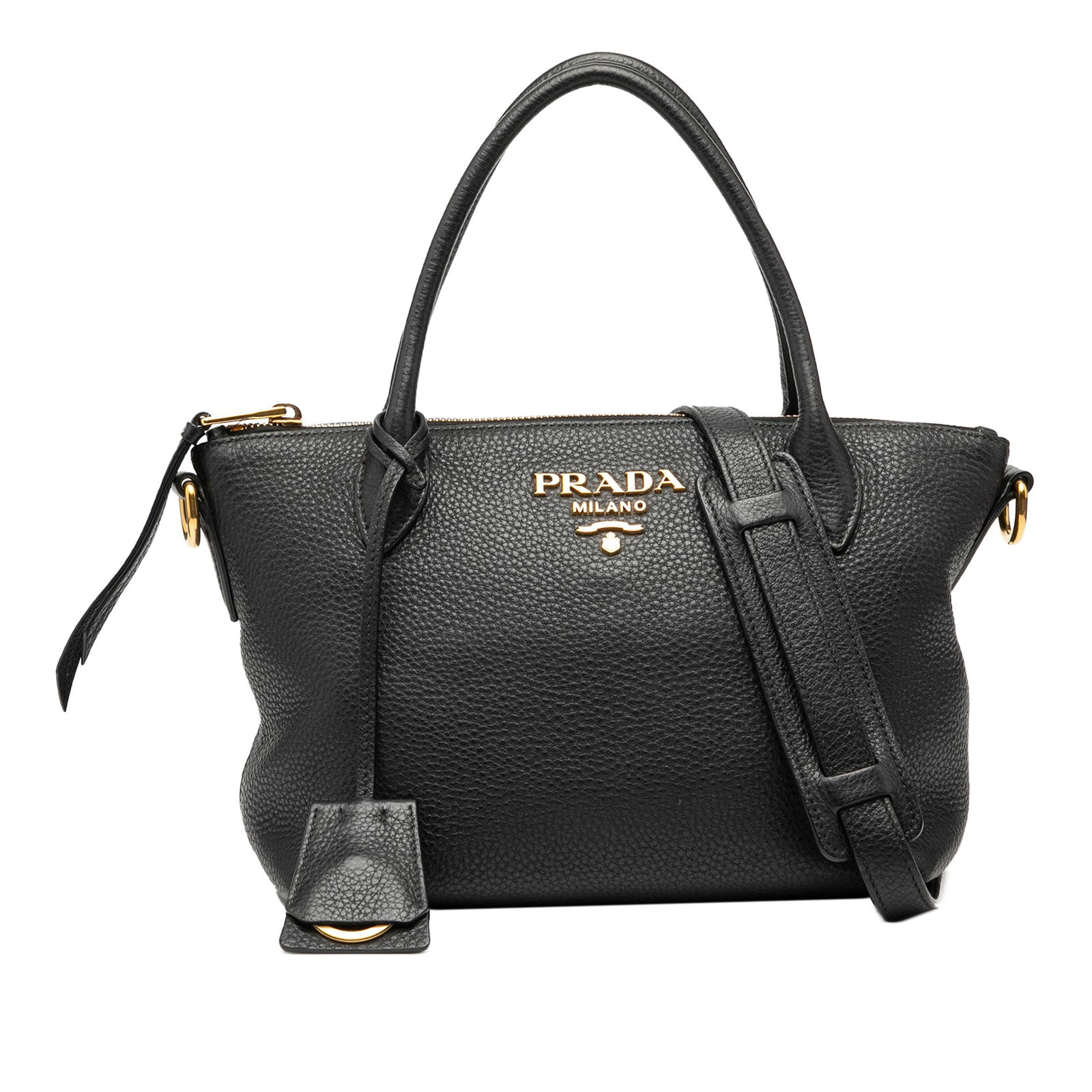Prada Vitello Daino Black Leather Zip Top Satchel (1 of 9)