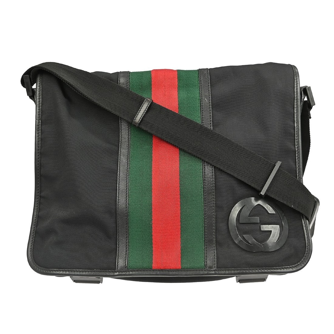 Gucci GG Black Canvas Leather Medium Vintage Shoulder Bag 181066 204990 (1 of 10)