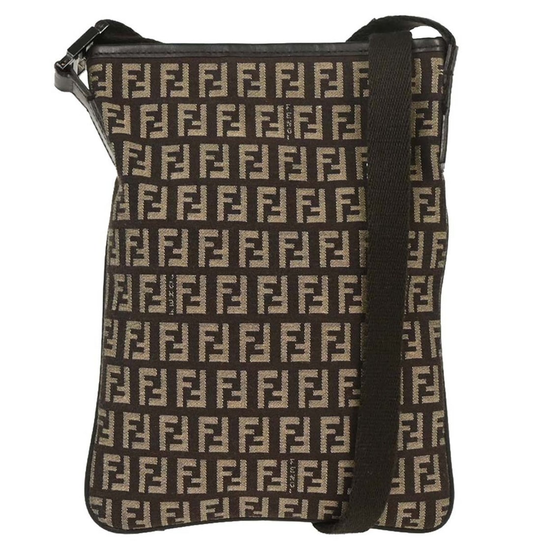 Fendi Brown Zucchino Canvas Shoulder Bag with Silver Hardware: Fendi Brown Zucchino Canvas Shoulder Bag with Silver Hardware This Fendi Brown Zucchino Shoulder Bag is a stylish addition to your casual wardrobe. Featuring the iconic Fendi Zucchino pattern, this me