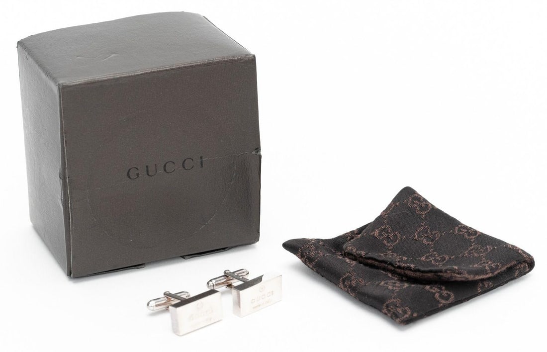 Gucci Sterling Silver Rectangular Logo Cufflinks 2010 - 3