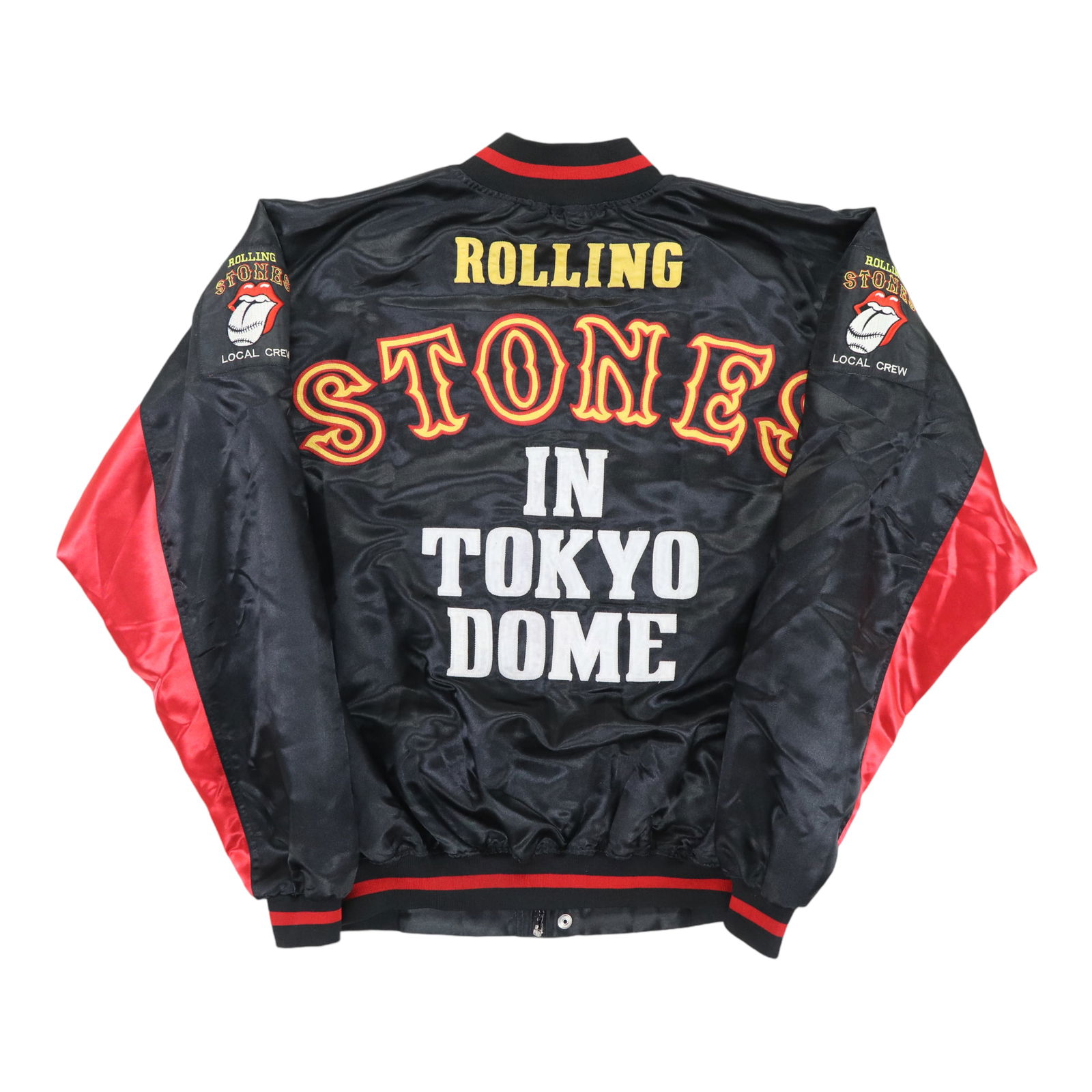 Vintage 1990 Rolling Stones Tokyo Dome Concert Tour Black Jacket: Vintage 1990 Rolling Stones Tokyo Dome Concert Tour Black Jacket This is an original vintage 1990 Rolling Stones Tokyo Dome Tour jacket, not a modern reproduction. It features front and back graphics