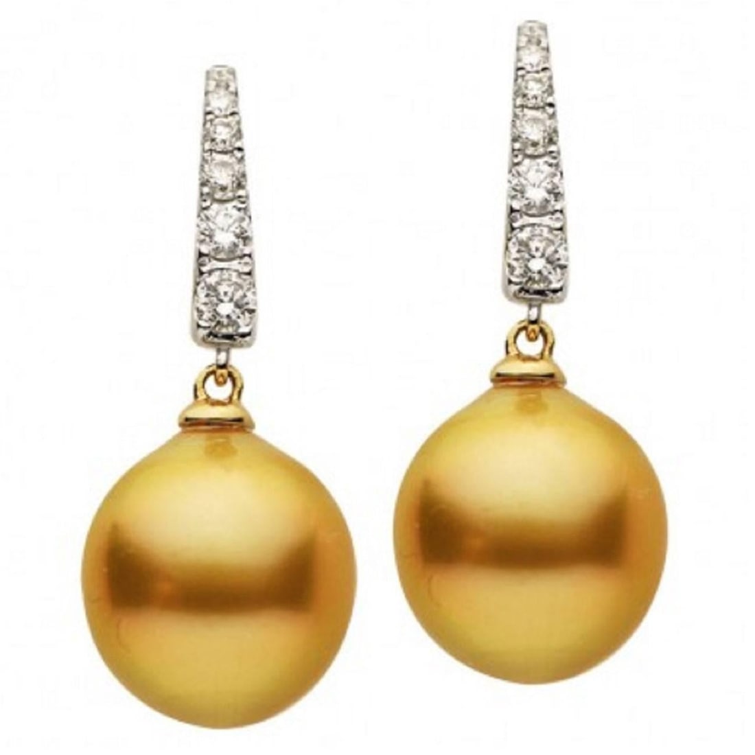 Harbor Diamonds Golden South Sea Pearl Diamond Earrings 14K 10-11MM 0.30CT: Harbor Diamonds Golden South Sea Pearl Diamond Earrings 14K 10-11MM 0.30CT Elevate your elegance with these stunning Golden South Sea Pearl Diamond Drop Earrings. Crafted from luxurious 14K yellow gol