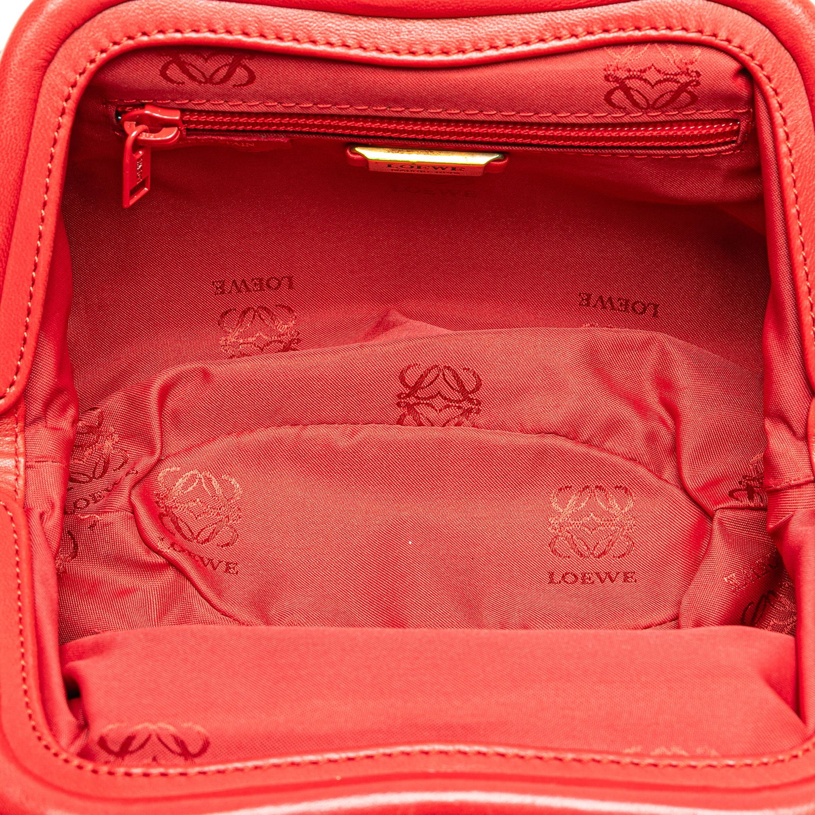 LOEWE Red Leather Anagram Frame Handbag - 4